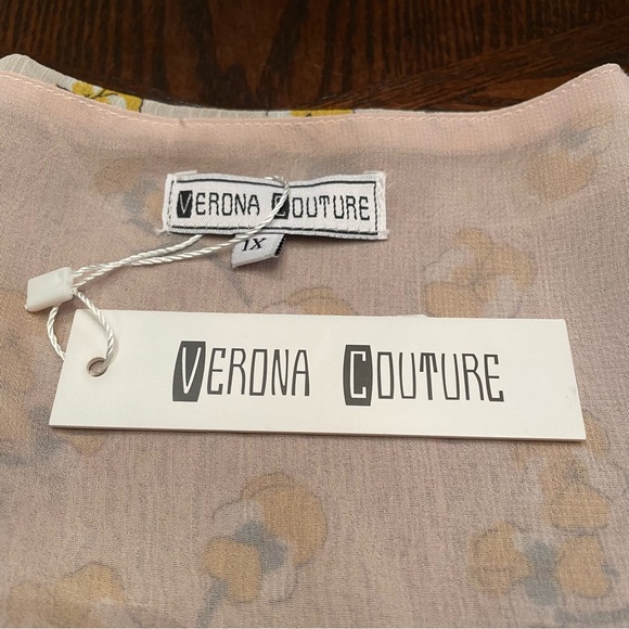 NWT Verona Couture Beige Blouse with Yellow Floral Print | Size 1X - Picture 9 of 14
